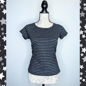 LulaRoe Black Dark Gray Grunge Short Sleeve Striped Shirt Size XXS